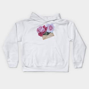 Pink rose with love letter Kids Hoodie